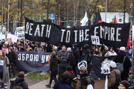 Image of a massive protest that took place yesterday against Vladimir Putin in Berlin