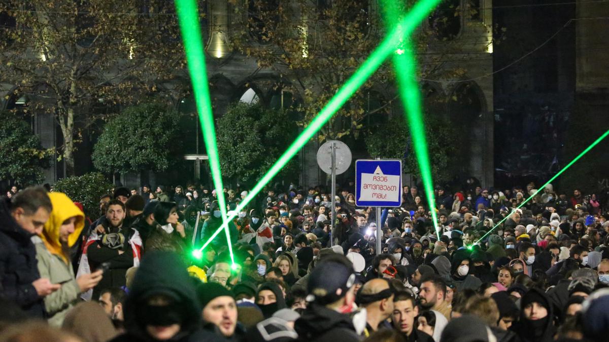 European opponents protest for the third consecutive day next to the Georgian Parliament