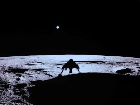 The shadow of the Blue Ghost ship on the lunar surface
