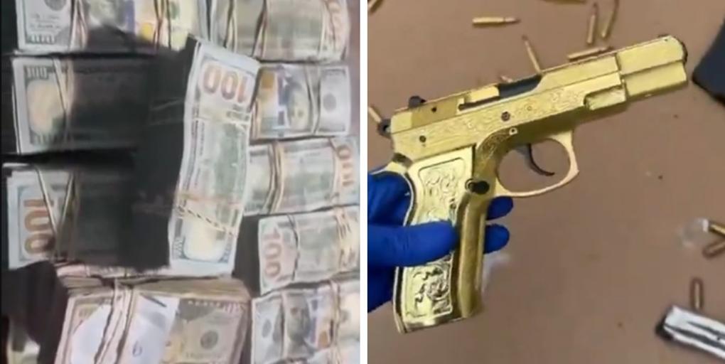 They seize weapons bathed in gold and two million dollars in cash